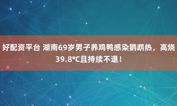 好配资平台 湖南69岁男子养鸡鸭感染鹦鹉热，高烧39.8℃且持续不退！